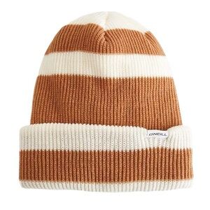 O'Neill Bonfire Beanie Striped Brown White knit cap hat fall camp cabincore